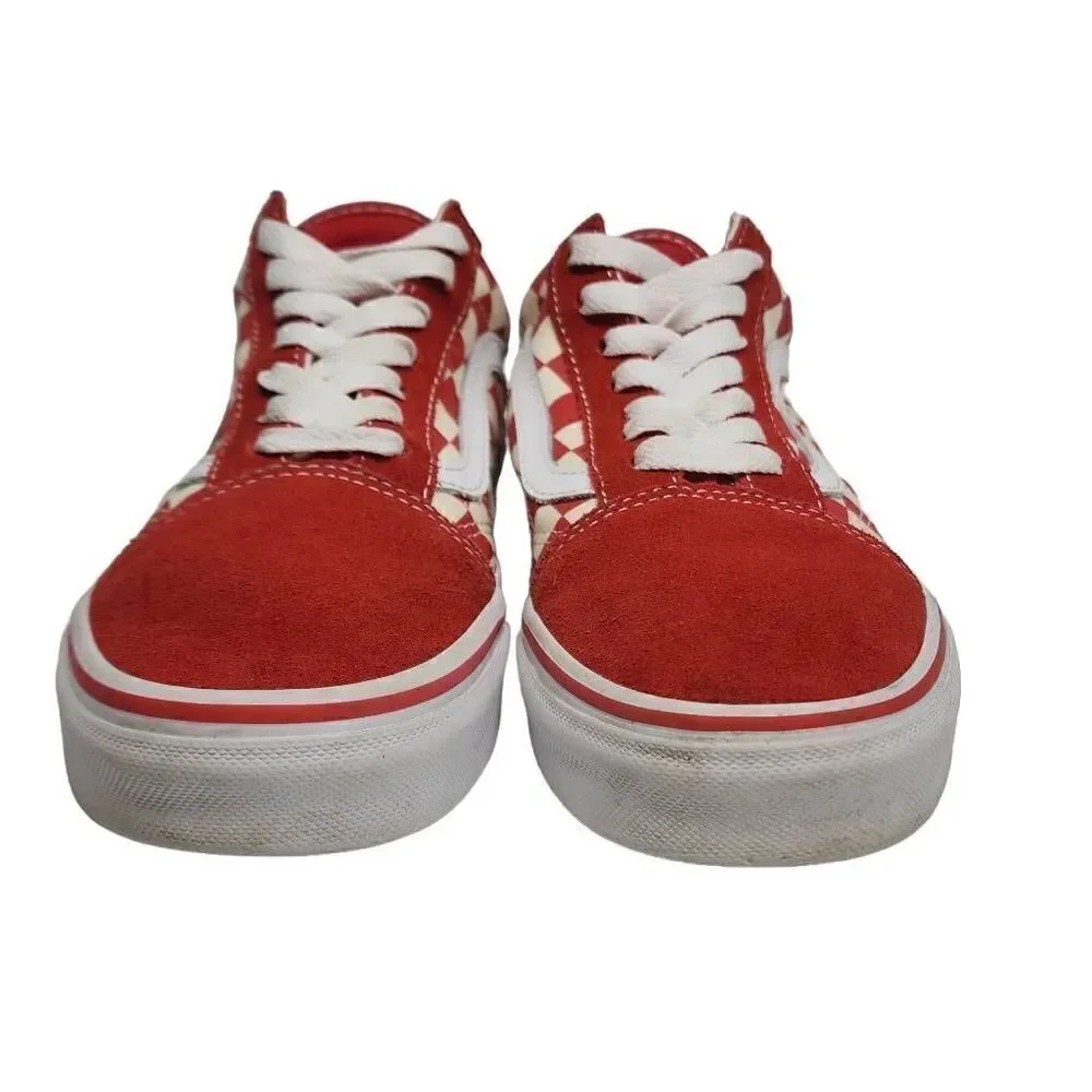 Vans Unisex Red Old Skool Checkerboard Suede‎ Low Top Skate Sneakers M5.5/W7